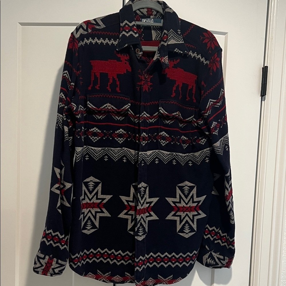 Polo by Ralph Lauren Navy and Red Patterned Shirt Jacket